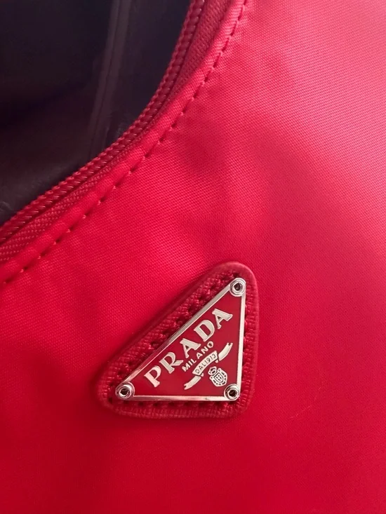 Prada Bright Red Nylon Shoulder Bag with Triangle Logo - Picture 5 of 6